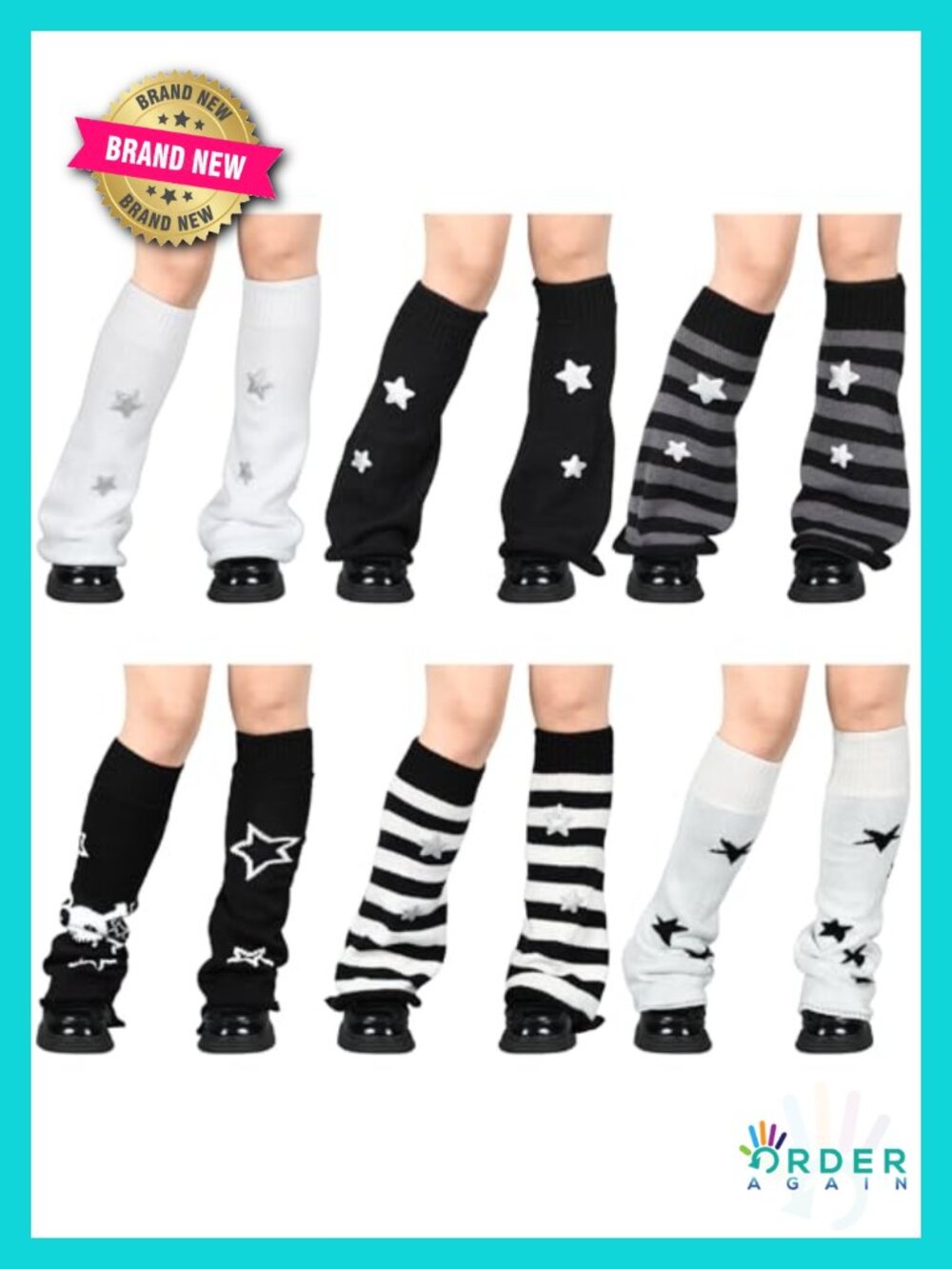 Acrylic Leg Warmers 6 Pairs One Size Y2K Star Knit Slouchy Women